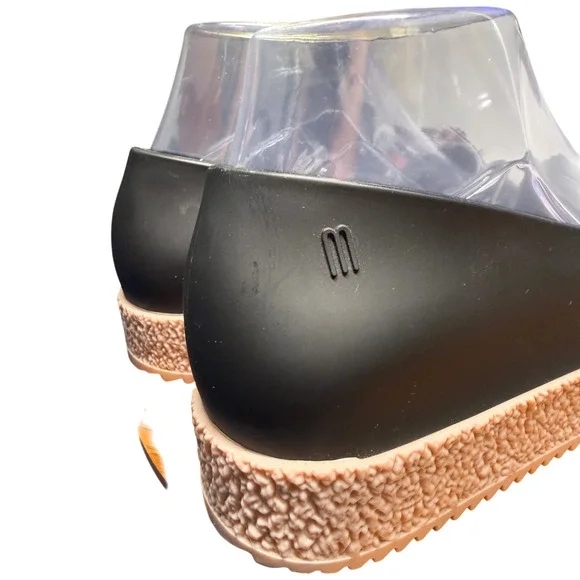 Melissa Puzzle Women 39/US 8 Peep Toe Platform Shoe Black Pink Soles Sustainable - Picture 6 of 12